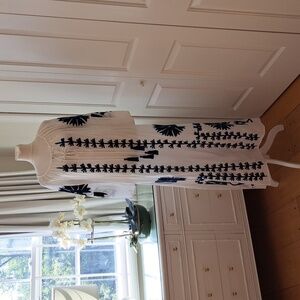 DEBBIE KATZ South Beach Womens White/Navy Embroidered Maxi Tunic Cover-Up SM